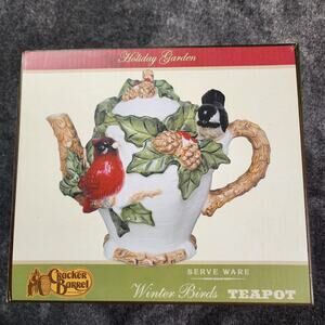 Cracker Barrel beautiful 3D winter bird teapot. X